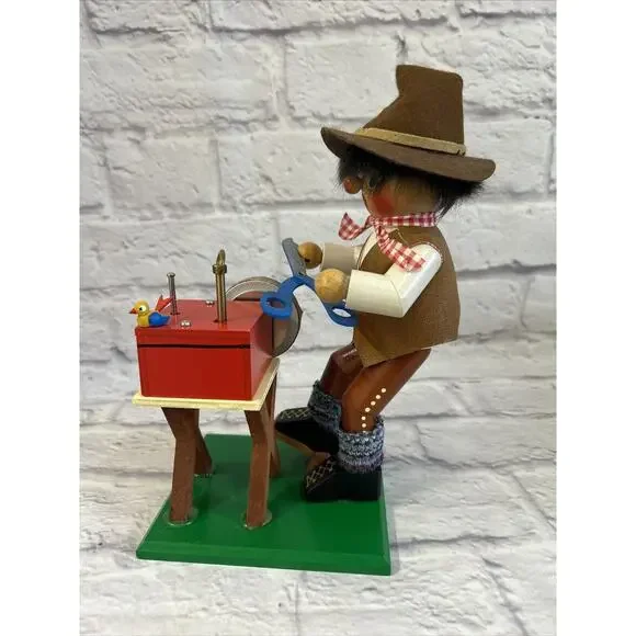 Steinbach Volkskunst Smoker and Music Box The Scissors Grinder 10”